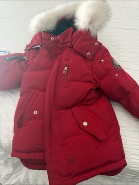 Moose Knuckles Red Insulated Jacket with Contrast Black Lining